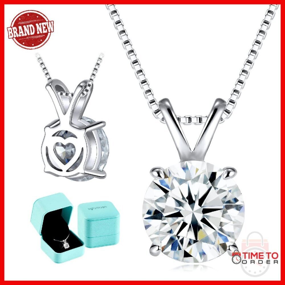 1 Carat Moissanite Solitaire Pendant Necklace Sterling Silver Gold Plated